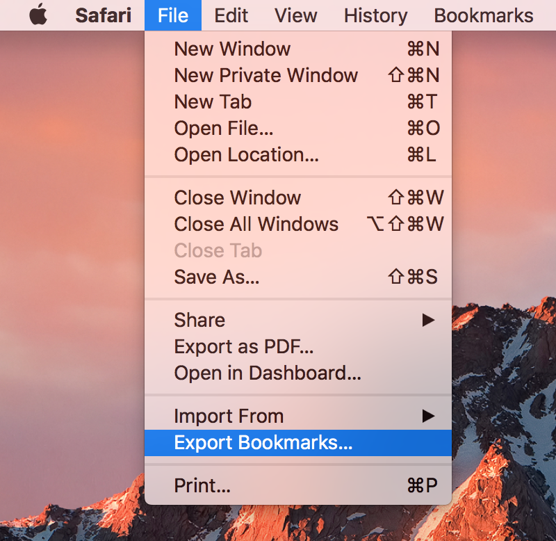 Exporting Bookmarks From Safari